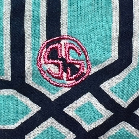 Simply Southern Tunic Top Small Geometric Print Blue Pink Split Sides Logo - Picture 6 of 9